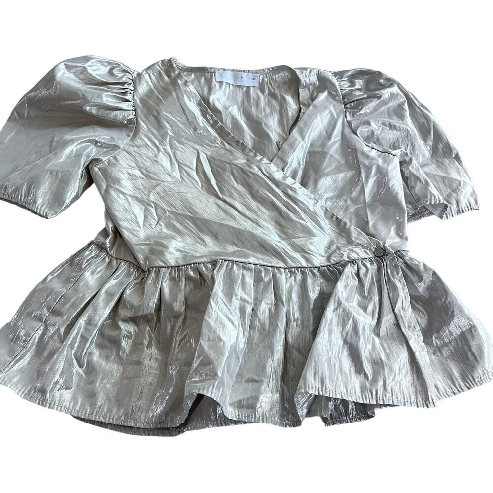 Zara girls shiny metallic puff sleeve peplum dressy blouse size 9